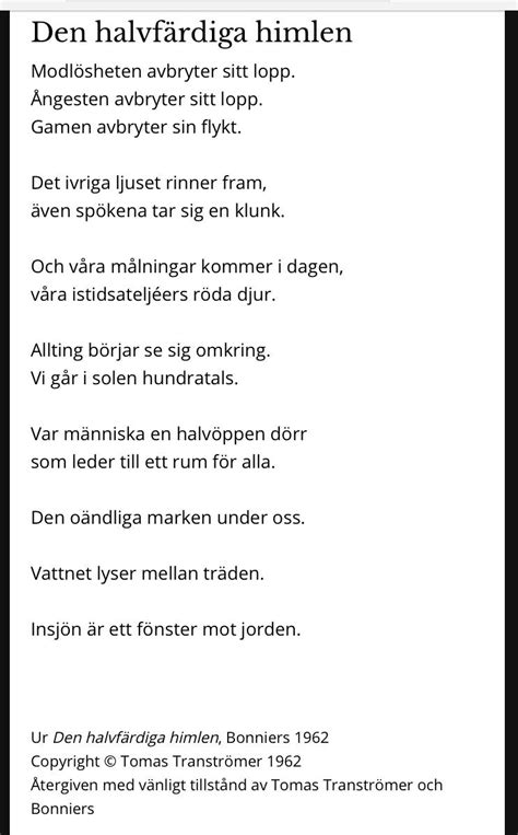 Dikt begravning tranströmer